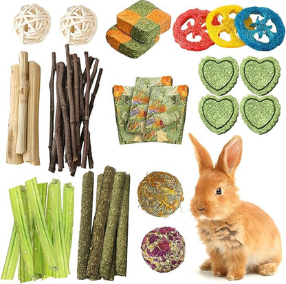 50-60pcs Bunny Toys,Rabbit Chew Toy for Bunny Teeth, Bunny Toys for Rabbits Indoor, Timothy Grass Treats Sweet Bamboo for Small Pets, Hamster, Chinchilla, Guinea Pig
