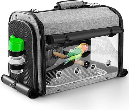 SUERTREE Bird Carrier Bag With Stand, Lightweight Backpack for Parrot, Portable Travel Cage, Pet Transparent Breathable Carrier