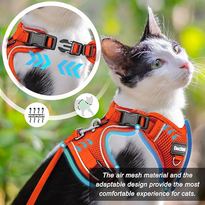 Kitten Harness and Leash Seat, 3 in 1 Adjustable Breathable Soft, Easy to Control Reflective Cat Harness Escape Proof, Cat Products, Orange, XXS
