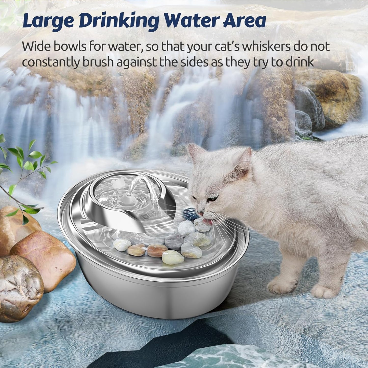 ORSDA Cat Water Fountain, 2L Stainless Steel Pet Water Fountain, Automatic Drinking Fountain Dog Water Dispenser with 12 Replacement Filters for Cats, Small Dogs