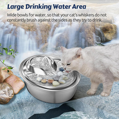 ORSDA Cat Water Fountain, 2L Stainless Steel Pet Water Fountain, Automatic Drinking Fountain Dog Water Dispenser with 12 Replacement Filters for Cats, Small Dogs
