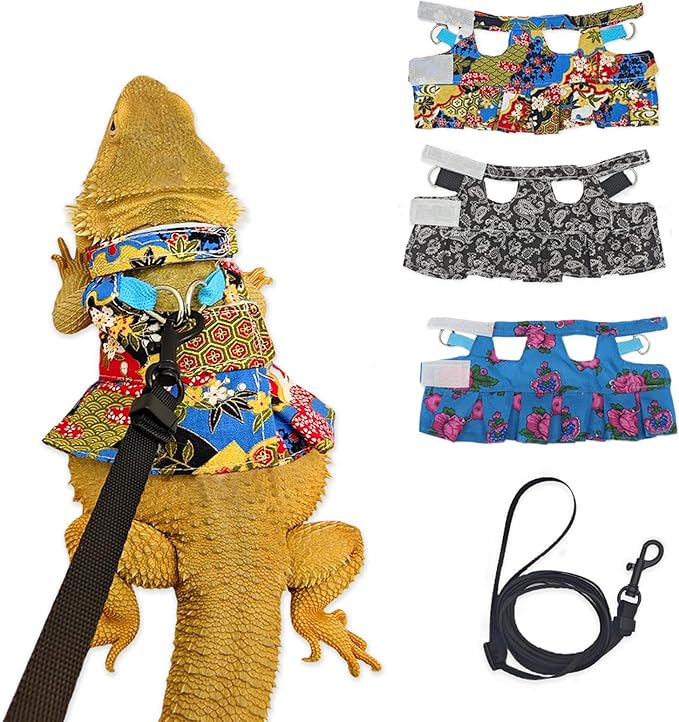 Lizard Harness Dress and Leash, Adjustable Hamster Ferret Harness and Leash Set, No-Pull Walking Vest for Lizard Small Animal Gecko Chameleon (flowercolor S