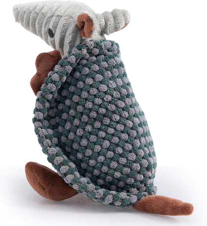 Hollypet Plush Dog Squeaky Toy Stuffed Armadillo Animal Pet Puppy Chew Toys with Clean Teeth for Small Medium Large All Breed Sizes Dogs, Light Gray and Dark Green,8 in
