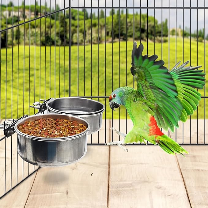 PINVNBY 2pcs Stainless Steel Bird Bowl Water Dish for Parrot, Parakeet, African Greys, Conure, Cockatiels, Lovebird, Budgie, Chinchilla（Three Screws Size: XL）
