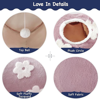 Tempcore Flannel Pet Cat Tunnel Tube Cat Toys 3 Way Collapsible, Cat Tunnels for Indoor Cats, Kitty Tunnel Bored Pet Toys Peek Hole Toy Ball Puppy, Kitty, Kitten, Rabbit Daisy Burlwood