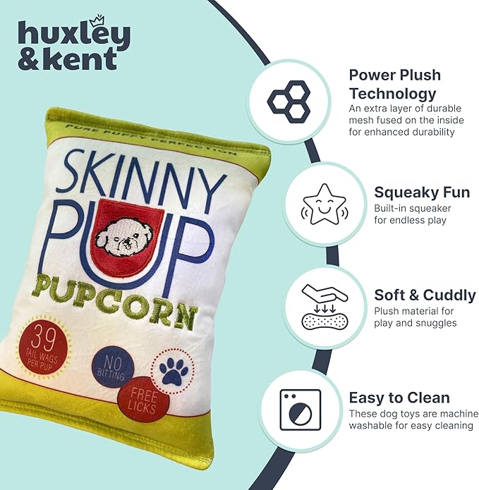 Huxley & Kent Funny Dog Toy w/Squeaker – Power Plush Squeaky Dog Toys for Small, Medium & Large Dogs – Soft Stuffed Animal for Indoor Play & Fetch - Skinny Pup, Large
