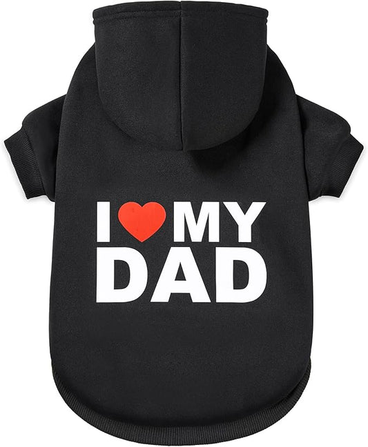GreenJoy Dog Sweater Dog Hoodie Cold Weather Dog Coat Hooded Sweatshirt for Puppies,Cats, Small Medium Large Dogs (X-Small, Black (I Love My Dad))