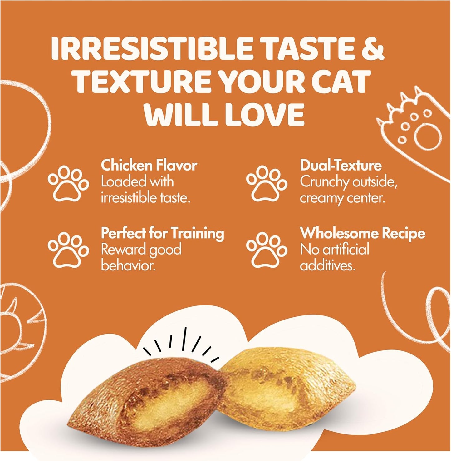 Crunchy Cat Treats – Dual‐Texture Crunch & Creamy Soft Feline Snack Bites for All Life Stages, Great for Training Treat Value Bags (2 Pound, Chicken)