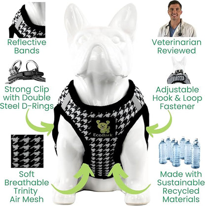 EcoBark Step in Dog Harness - Teacup Dog Harnesses for XXS, XS, and Small Dogs - Soft Mini Body Halter - Puppy to Senior Dogs - Dog Harness Vest Under 5 pounds lbs (XXS, Houndstooth)