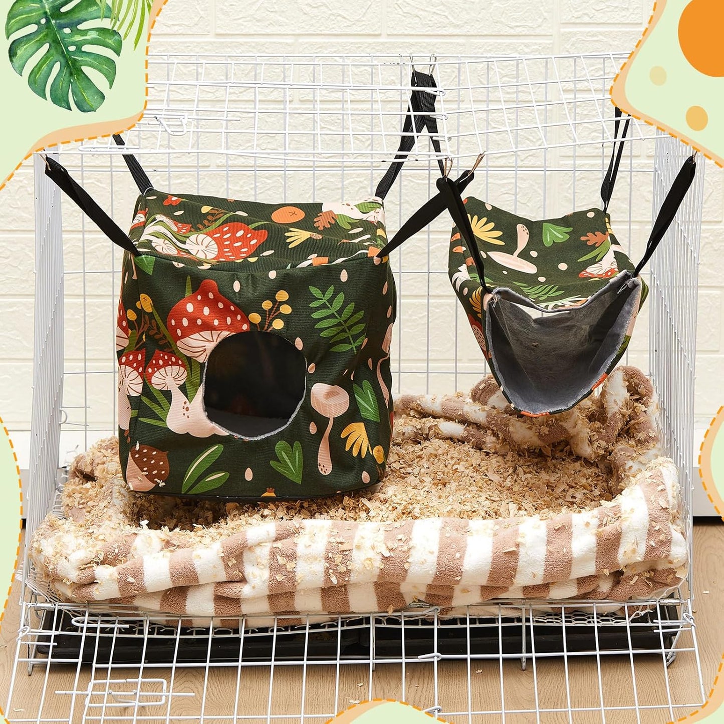 6 Pack Ferret Rat Hammock Set Guinea Pig Hideout Bed, Pet Hanging Tunnel Glider Toy Washable Large Hammock Toy Hideout Cage Accessories for Animals Squirrel, Bunny Chinchillas Hamster