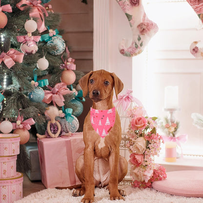 ADOGGYGO Pink Christmas Dog Bandana, Santa Xmas Tree Dog Scarf, Adjustable Fit Pink Pet Christmas Bandanas for Large and Extra Large Dogs (X-Large)
