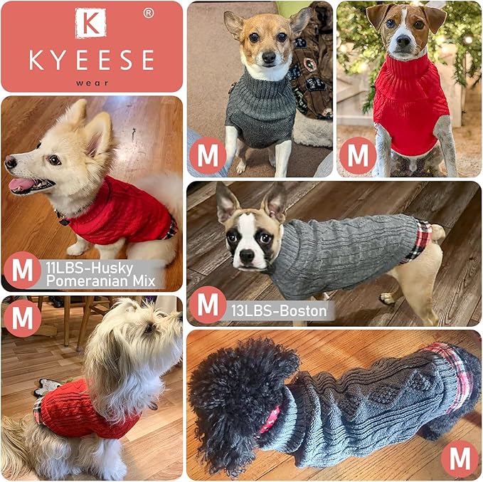 KYEESE Dog Sweater Comfy Pet Coat for Fall Winter Cold Weather Stretchy Knitwear Cat Clothes Warm Turtleneck Small Dogs Sweater with Gingham Patchwork Soft Pullover Dog Sweaters for Small Dogs Girl
