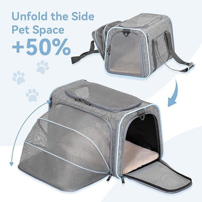 Petsfit Small Cat Carrier Soft Airline Approved Expandable Carrier for Kitten Puppy Bunny, 16"X10"X9“