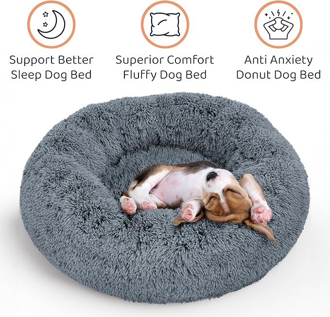 Donut Dog Bed - Premium Comfort for Anxiety Relief - Fluffy & Calming Design with Ultra-Plush Support | Cozy Round Dog Bed with Super Soft Circle Style (Size XL Dark Grey)