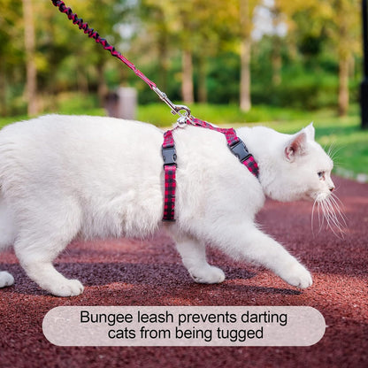 BEAUTYZOO Cat Harness and Leash Set Escape Proof for Walking, Kitten Soft Adjustable Vest Harnesses for Small Medium Large Cats, Easy Control Breathable Plaid Ribbon Nylon for Outdoor Indoor Use