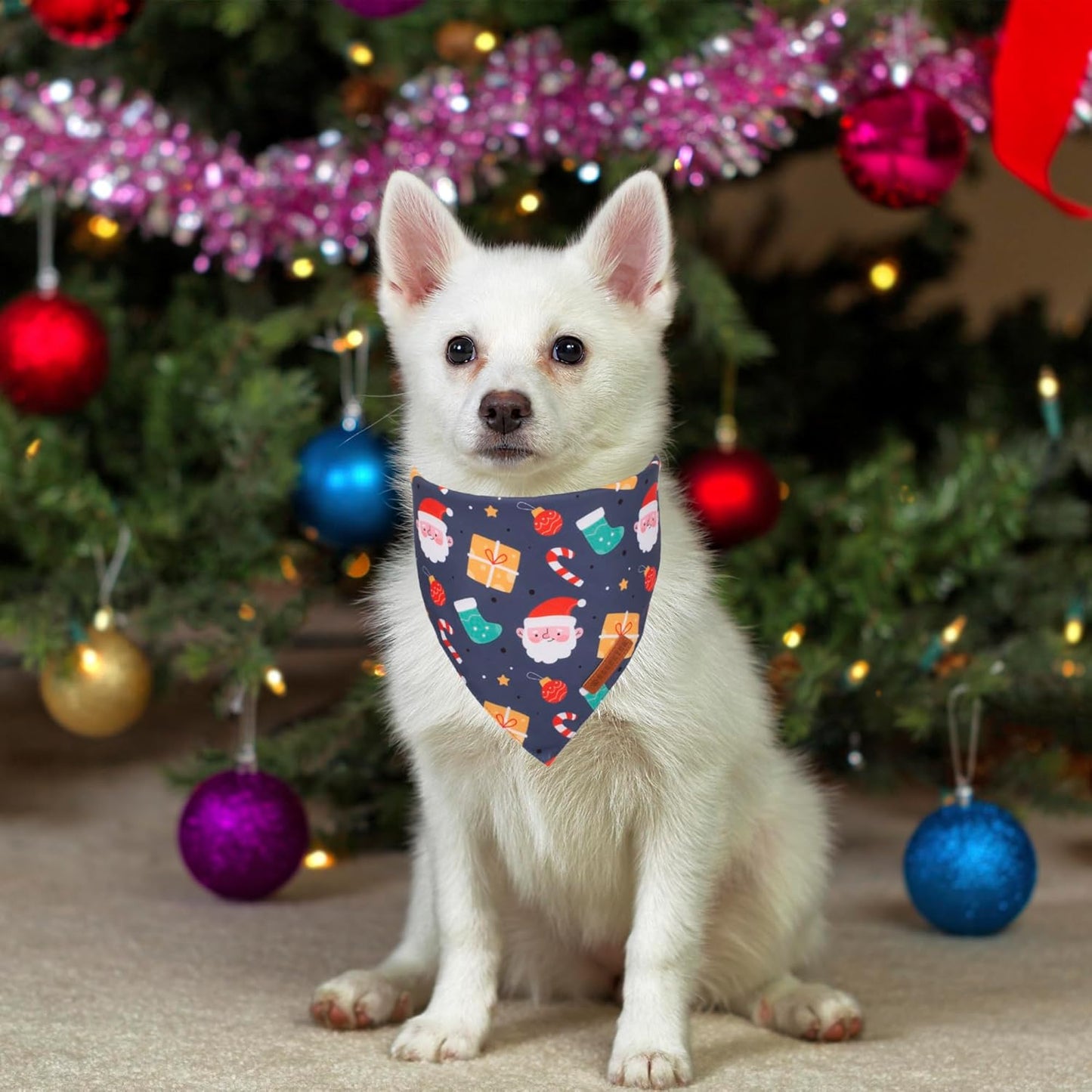 ADOGGYGO Christmas Dog Bandana, Snowman Santa Pet Scarf, Premium Durable Fabric, Adjustable Fit Christmas Bandanas for Small Dogs Pets (Small)