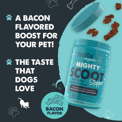 Mighty Paw Waggables Mighty Scoot (Made in USA) | Dog Digestive Support Anal Gland Chews. Anal Gland Scoot for Dogs. Beet Pulp & Pumpkin Fiber Supplements. Pet Bowel Gut Health (120 Count)