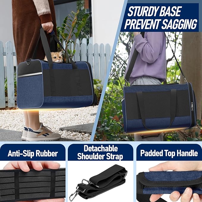 Dog Carrier Soft/Cat Crates Large Cat 20 to 25 pounds/Softsided Pet Car Travel Carry Bag 15 Pound Puppy/Top Open Transport Kennel Navy
