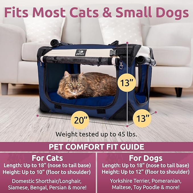 Soft-Sided Cat & Dog Pet Carrier, Medium 20"x13"x13" Fits Most Cats or Small Dog, Comfortable for Travel & Vet Visits, Privacy Windows, Removable Plush Bed, Top/Side Entry, Locking Zippers, Folds Flat
