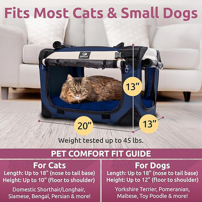 Soft-Sided Cat & Dog Pet Carrier, Medium 20"x13"x13" Fits Most Cats or Small Dog, Comfortable for Travel & Vet Visits, Privacy Windows, Removable Plush Bed, Top/Side Entry, Locking Zippers, Folds Flat