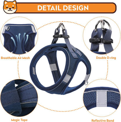 Dog Harness with Leash Set, No-Pull Step-in Reflective Pet Harness with 1 Leash Clips, Adjustable Soft Padded Easy Walk Dog Vest for Small Medium Large Dogs, Cats(Dark Blue,Medium)