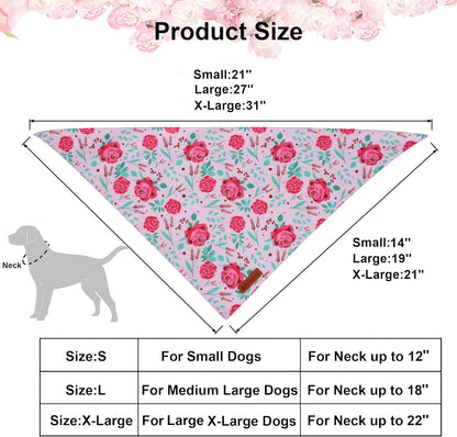 ADOGGYGO Floral Dog Bandana, Red Yellow Rose Pet Scarf, Adjustable Fit Flower Bandanas for Small Dogs Pets (Small)