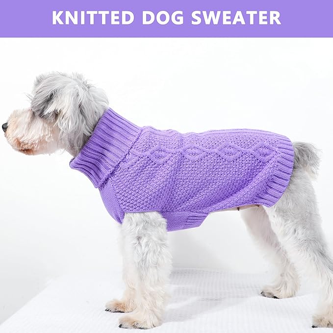 Small Dog Sweater Dog Clothes for Small Dogs Winter Puppy Clothes Warm Pet Cat Sweater Doggy Pullover Turtleneck Outfit with Twisted Design XS~XL (Purple, Medium)