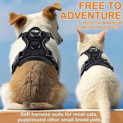 Cat Harness and Leash for Walking,Airtag Cat Harness and Leash Set with Integrated Hidden type Air Tag Holder,Escape Proof Reflective Adjustable Vest Harnesses with Apple Air Tag Case for Cats,Puppies