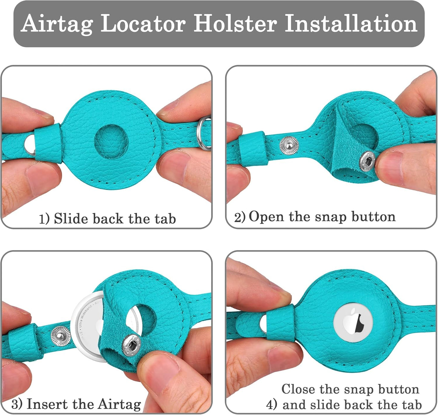 OOPSDOGGY Cat Collar for AirTag Holder, Leather Kitten Collars with Elastic Strap & Bell, Non Breakaway Adjustable Small Pet Collars for Indoor & Outdoor for Boy, Girl (Light Blue)