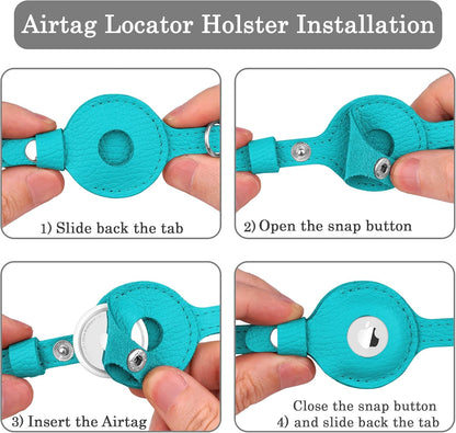 OOPSDOGGY Cat Collar for AirTag Holder, Leather Kitten Collars with Elastic Strap & Bell, Non Breakaway Adjustable Small Pet Collars for Indoor & Outdoor for Boy, Girl (Light Blue)