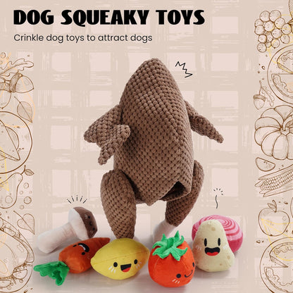 Nocciola 7 in 1 Thanksgiving Turkey Dog Toys, Squeaky Stuffed Soft Interactive Cognitive Enrichment Hide and Seek Dog Chew Toys for Large Medium Small Dogs, Cute Plush Pet Supplies 7 Packs