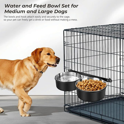 Yummy Sam Hanging Pet Dog Food Water Bowl for Cage, Stainless Steel Non-Spill Kennel Hanging Cats Pets Bowls with Clamp Holder Crate Feeder Dish for Medium Large Dogs Pets (Black)