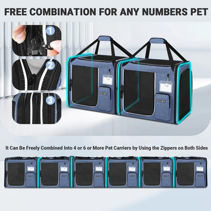 Petskd 2 in 1 Double Cat Car Travel Carrier with Litter Box, 38"x17"x18" Portable Dual Extra Large Cat Carrier for Multiple Cats with Zipper Locks for Moving Across The Country