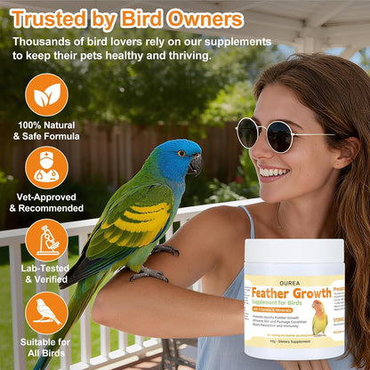 Feather Growth Supplement for Birds Parrots, Multi-Vitamins & Minerals Powder with Biotin Amino Acid for Molting Plucking, Support Healthy Feather Regrowth Plumage Shine Immunity for All-Natural Bird