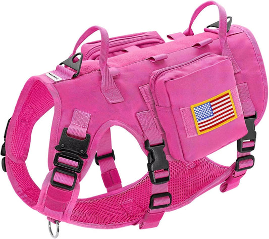 Forestpaw Dog Harness Medium Sized,Tactical Dog Harness with Handle,No Pull Military Style Service Dog Vest with Pockets Adjustable for Medium Large Dogs,Hot Pink,Chest 21.5-45"
