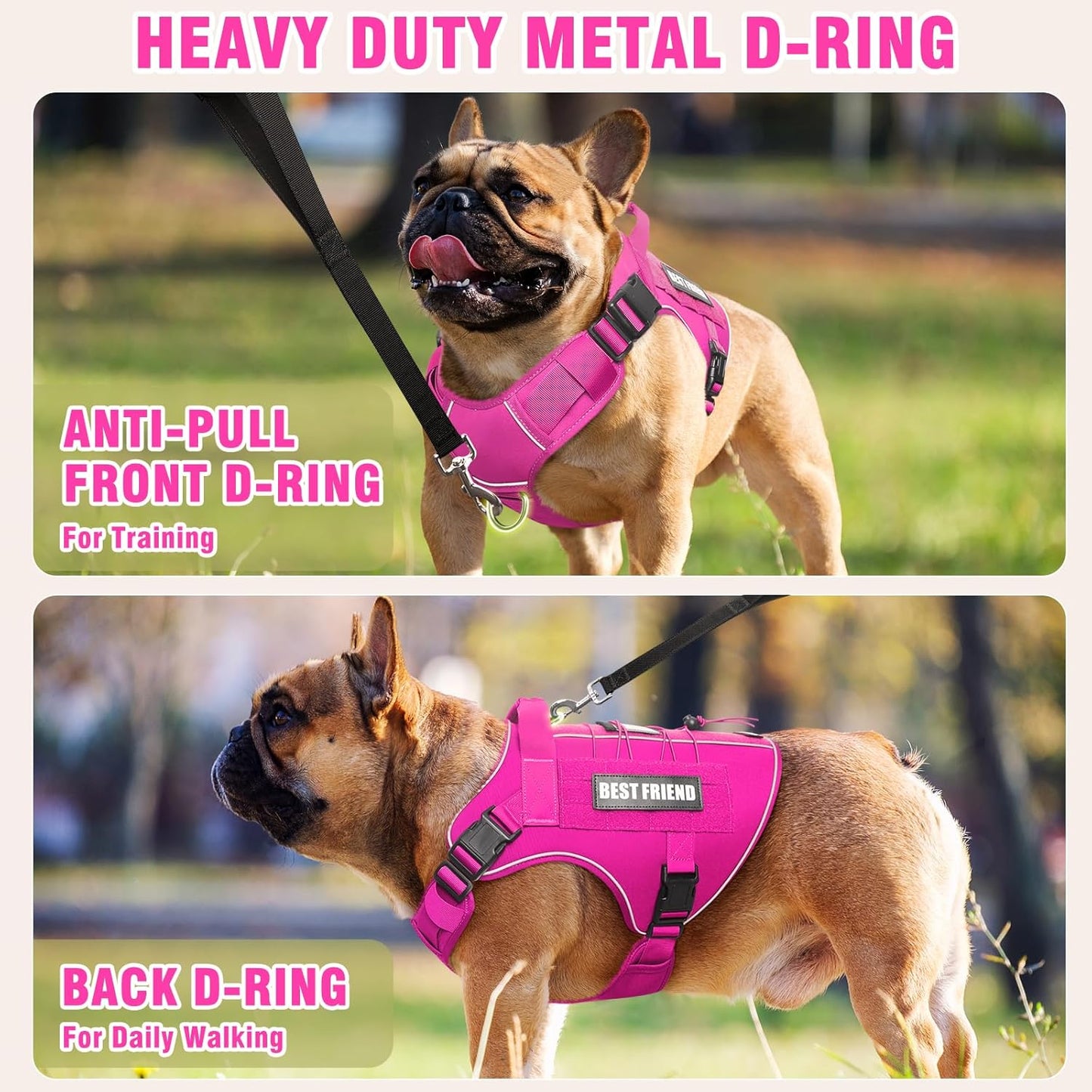 Tactical Dog Harness Small Sized Dog,No Pull Military Dog Vest with Handle,Reflective Heavy Duty Pet Harness for Walking Hiking Training Hot Pink S