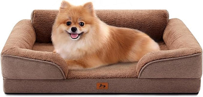 Orthopedic Dog Beds for Medium Size Dogs, Waterproof Egg-Crate Foam Pet Couch Bed with Soft Sides, Non-Slip Dog Sofa with Fleece Removable Washable Cover, 28" L Supportive Pet Sofa, Brown