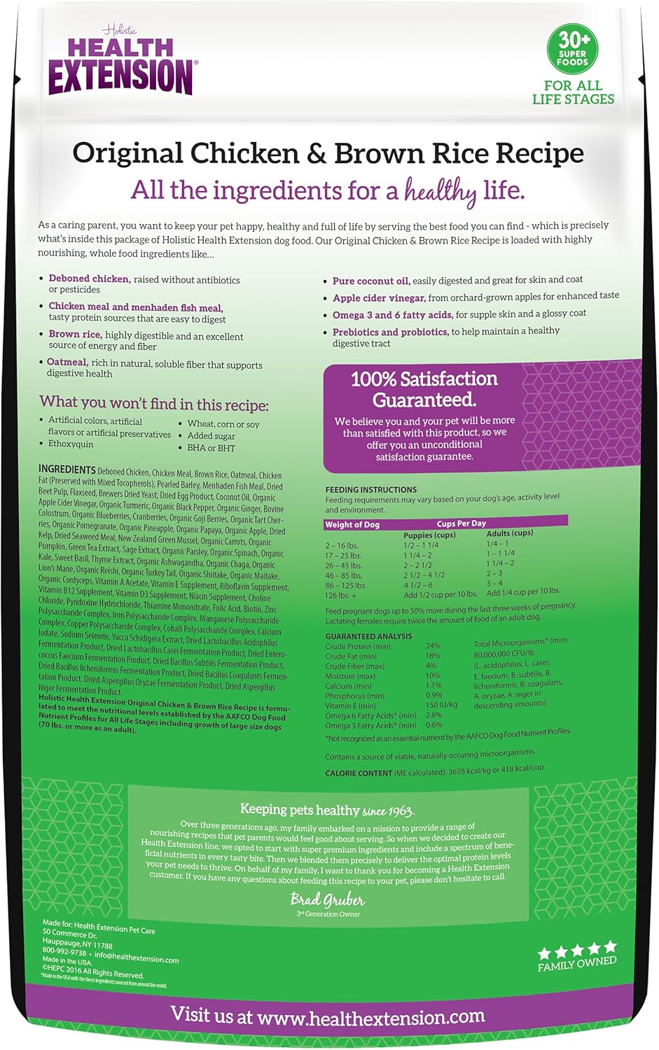 Health Extension Original Chicken & Brown Rice, Protein Packed Formula with Probiotics & Superfoods for Digestion & Coat Health (4 lb Bag)