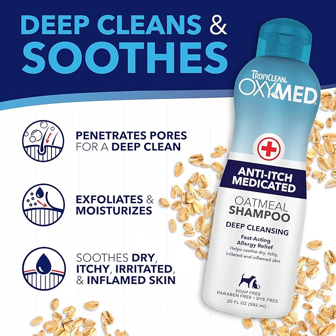 TropiClean Oxymed Medicated Cat & Dog Shampoo and Conditioner Set for Itchy Skin, Skin Soothing Oatmeal Shampoo & Conditioner for Dogs & Cats | Set of 2