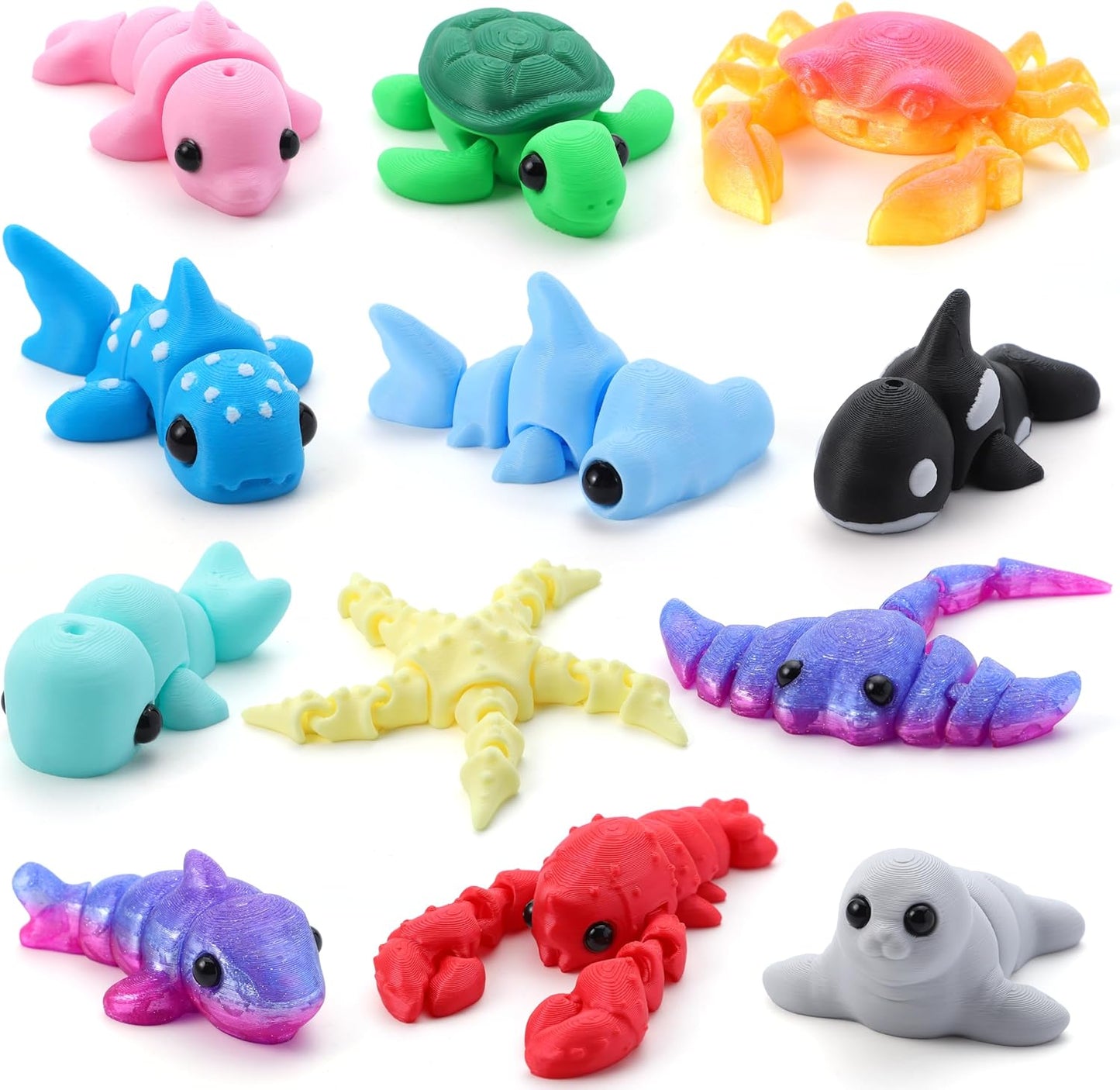 JOYIN 12 Pcs 3D Printed Ocean Animals Set, Mini Animals 3D Printed Toys - Cute Articulated Flexible Figurines Fidget Toys for Party Favors Birthday Gifts Desk Pets Office Home Decor