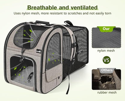 Pecute Pet Carrier Backpack, Dog Carrier Backpack, Expandable with Breathable Mesh for Small Dogs Cats Puppies, Pet Backpack Bag for Hiking Travel Camping Outdoor Hold Pets Up to 17 Lbs