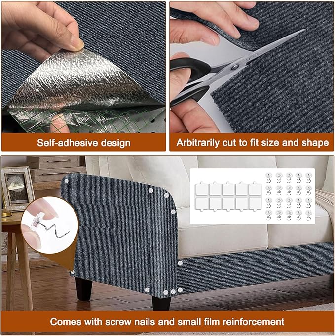 Cat Scratch Mat,118.5"x15.9" Trimmable Self-Adhesive Cats Scratch Carpet,Couch Protector from Cats Claw, Cat Scratch Furniture Protector, Indoor Furniture Protection for Chair, Wall,Sofa(Dark Gray)