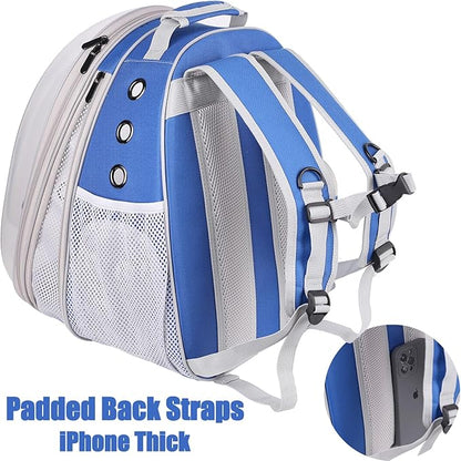 Front Expandable Cat Backpack Carrier, Fit up to 20 lbs, Space Capsule Astronaut Bubble Window Pet Backpack to Carry and Transport Large Cat and Small Puppy Blue