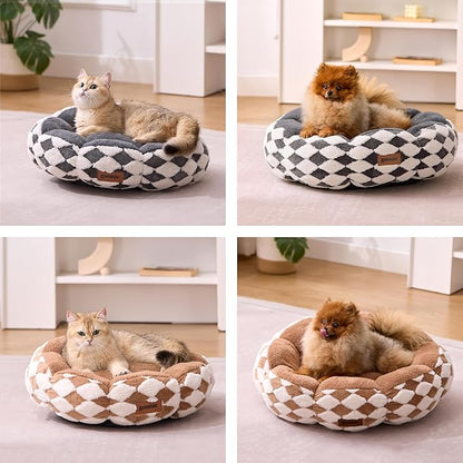 Large Cat Beds for Indoor Cat, Donut Dog Beds for Small Dog, Round Plush Puppy Bed for Kitten, Brown