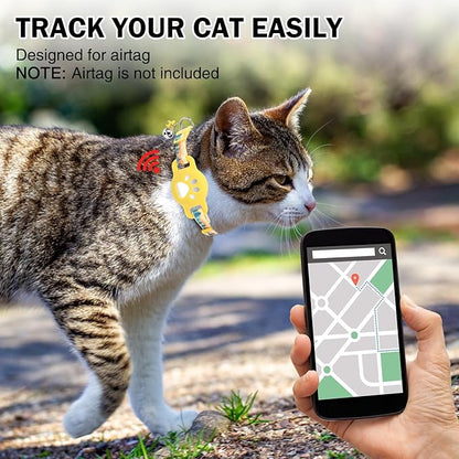 Airtag Cat Collar Breakaway, Cute GPS Cat Tracker Collars with Air Tag Holder, Safety Cat Collars with Bell & Pendant for Girl Boy Cats, Blue