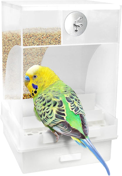 Parrot Automatic Feeder,No-Mess Bird Feeder,Cage Accessories for Budgerigar Canary Cockatiel Finch Parakeet Seed Food Container by Old Tjikko (Large-Capacity-Screw-Fixed Bird Feeder)