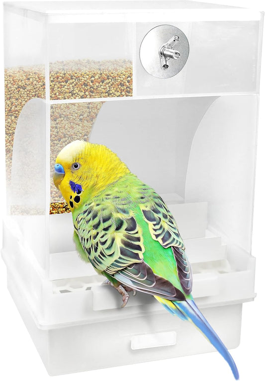 Parrot Automatic Feeder,No-Mess Bird Feeder,Cage Accessories for Budgerigar Canary Cockatiel Finch Parakeet Seed Food Container by Old Tjikko (Large-Capacity-Screw-Fixed Bird Feeder)