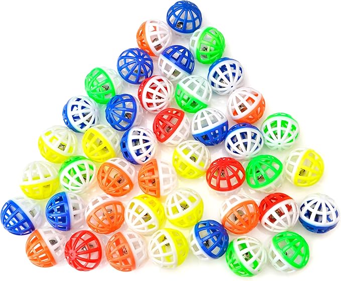 CHIWAVA 45PCS 1.6'' Cat Toy Ball with Bell Plastic Lattice Jingles Balls Kitten Chasing Pounce Rattle Toy Assorted Color