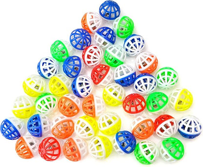 CHIWAVA 45PCS 1.6'' Cat Toy Ball with Bell Plastic Lattice Jingles Balls Kitten Chasing Pounce Rattle Toy Assorted Color