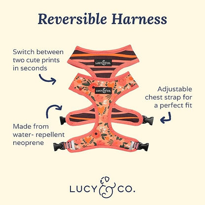 Lucy & Co. Reversible Dog Harness Walking Halter - Best Designer Pet Harnesses for Extra Small Medium Large XL Dogs Plus Pug Breeds - Padded Adjustable Puppy Vest (X-Small, Posy Pink)